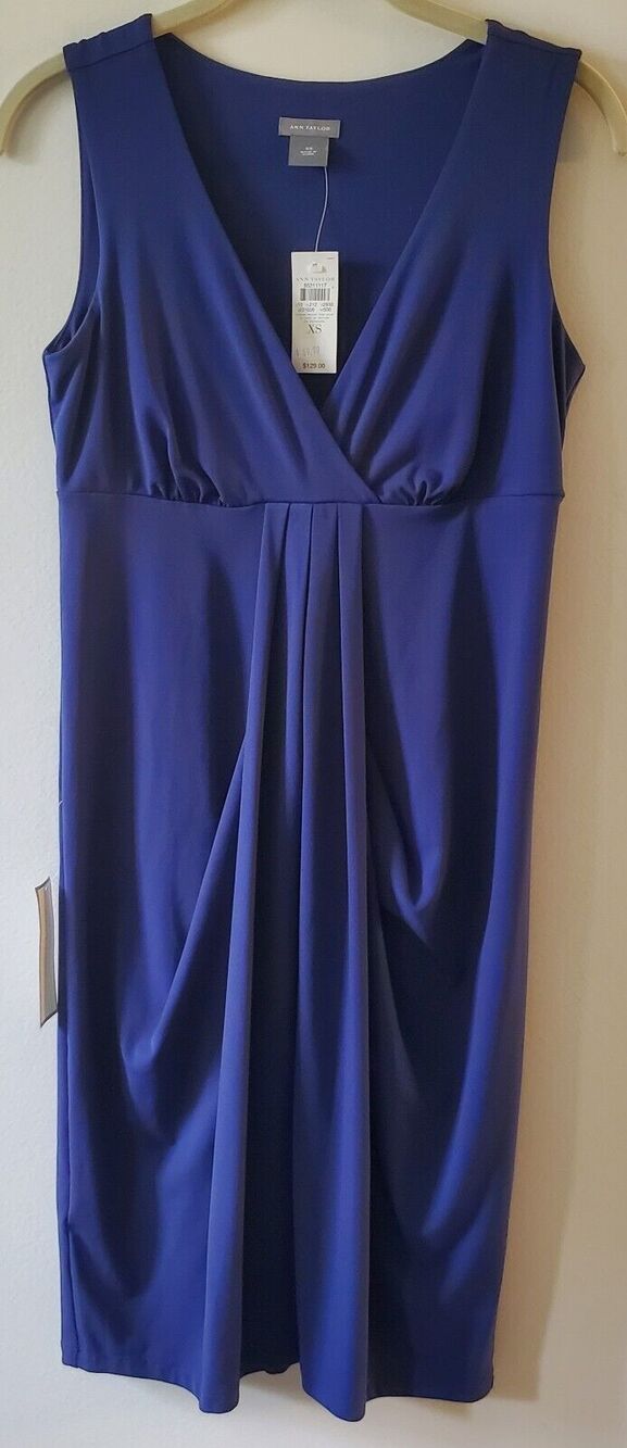 Ann Taylor Dress XS Sleeveless Navy Blue Work Corp Travel Cocktail Wedding NWT